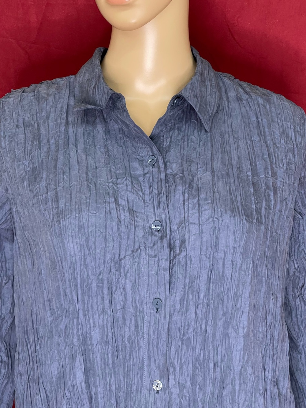 Eileen Fisher Blue Crinkle Silk Blouse PP 4P NWOT - Picture 3 of 10